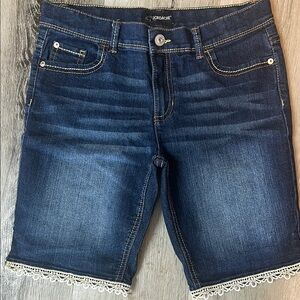 NWNT Jordache Dark Blue Denim Shorts with White Lace